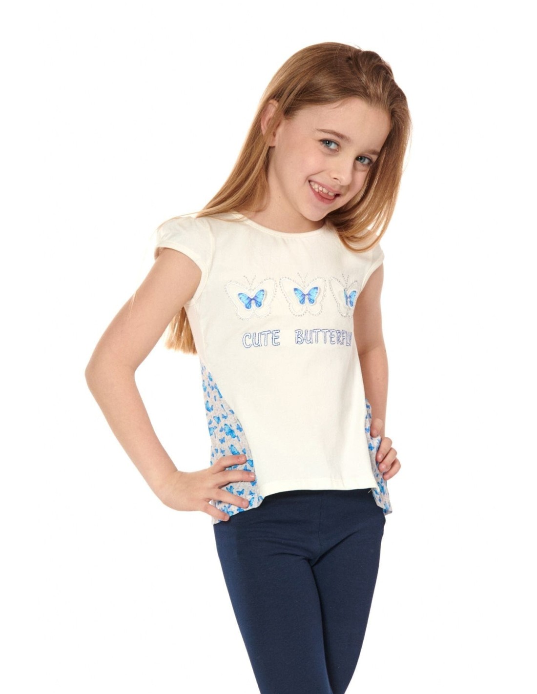 Girls\' blouse with a longer back, cream, NDZ8158 - Online store - Boutique